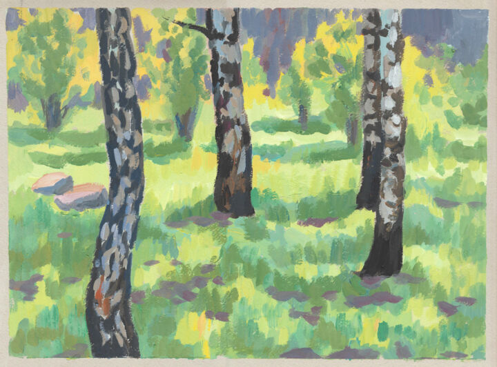 Peinture intitulée "July forest" par Yuliya Kachan, Œuvre d'art originale, Tempera