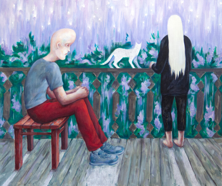 Картина под названием "Quiet rain" - Yuliya Kachan, Подлинное произведение искусства, Масло Установлен на Деревянная рама дл…