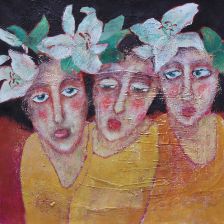 Painting titled "Flower girls II" by Yvonne Morell, Original Artwork, Acrylic