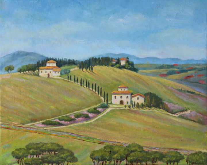 Pintura intitulada "Tuscan Hills" por Yana Ros, Obras de arte originais, Óleo