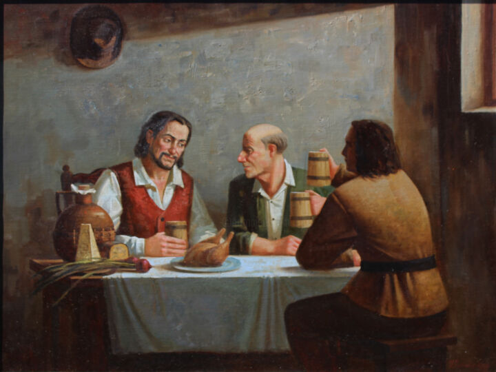 Painting titled "THREE HUNTERS" by Yana Ros, Original Artwork, Oil