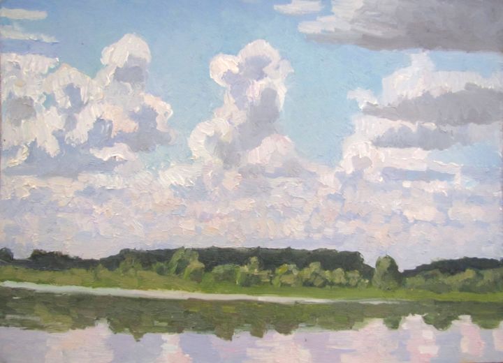 Картина под названием "" Облака над Окой "" - Anastasiya Martynova, Подлинное произведение искусства, Масло