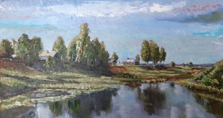 Painting titled "У реки" by Sergey Sterlov, Original Artwork, Oil
