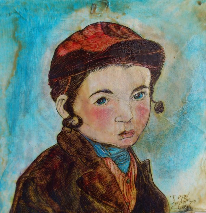 Картина под названием "L'enfant de Varsovie" - Yaacov Ye'Hezkel Corda, Подлинное произведение искусства, Акрил