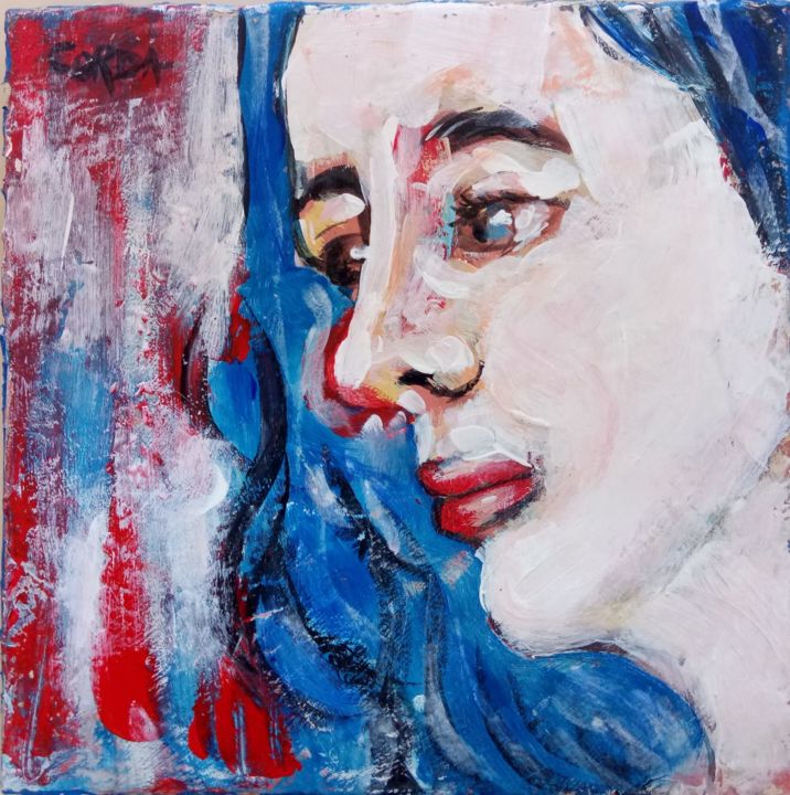 Painting titled "Émotion d'un visage" by Yaacov Ye'Hezkel Corda, Original Art, Acrylic
