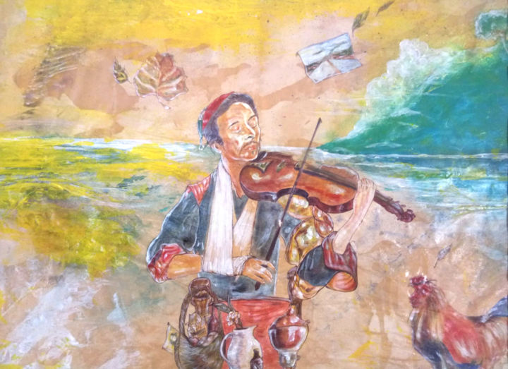 Peinture intitulée "le-violoniste-ou-la…" par Yaacov Ye'Hezkel Corda, Œuvre d'art originale, Aquarelle