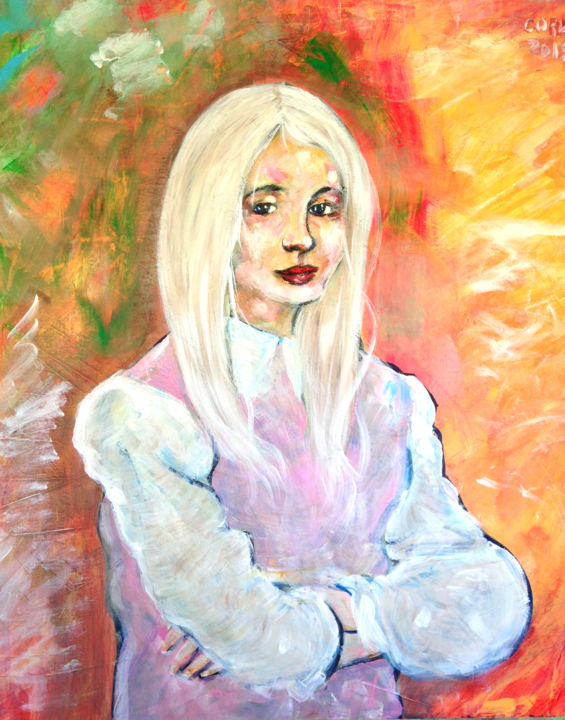 Painting titled "la-fille-aux-cheveu…" by Yaacov Ye'Hezkel Corda, Original Artwork, Acrylic