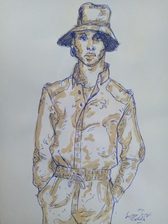 Drawing titled "Jeune homme d'Afriq…" by Yaacov Ye'Hezkel Corda, Original Artwork, Ballpoint pen