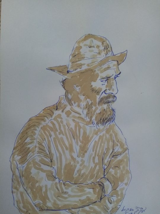 Drawing titled "Le pêcheur" by Yaacov Ye'Hezkel Corda, Original Artwork, Ballpoint pen