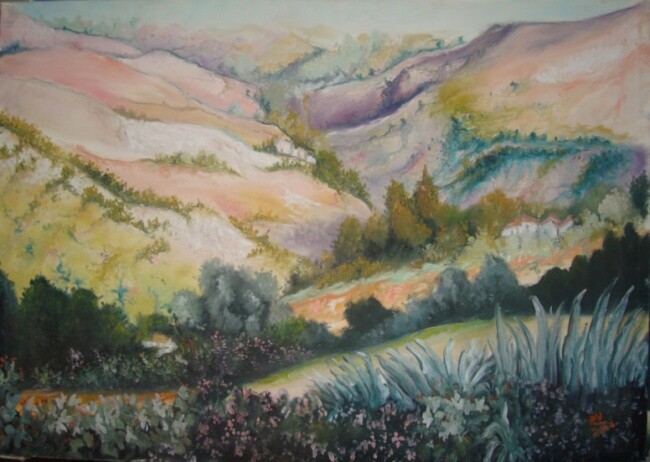 Peinture intitulée "montagne" par Yacine Rehahlia, Œuvre d'art originale
