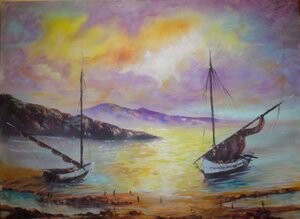 Peinture intitulée "vue marine" par Yacine Rehahlia, Œuvre d'art originale