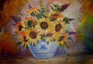 Peinture intitulée "vase fleur" par Yacine Rehahlia, Œuvre d'art originale