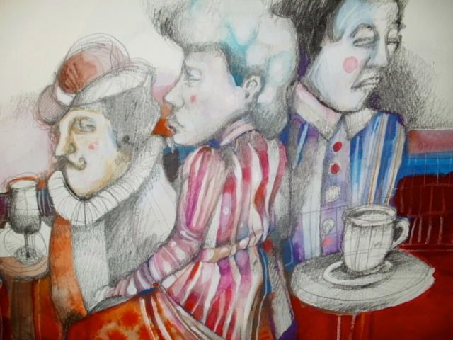 Desenho intitulada "Gente en el zócalo" por Yael Mancilla, Obras de arte originais