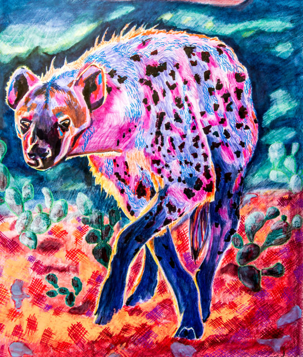 Dessin intitulée "Hyène" par Yaël Moon, Œuvre d'art originale, Encre