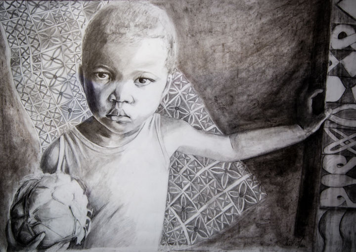 Drawing titled "Tu viens jouer?" by Yaël Moon, Original Artwork, Pencil