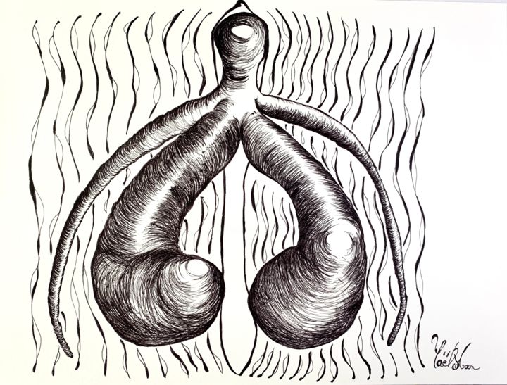 Zeichnungen mit dem Titel "Cliteros III- Clito…" von Yaël Moon, Original-Kunstwerk, Kugelschreiber