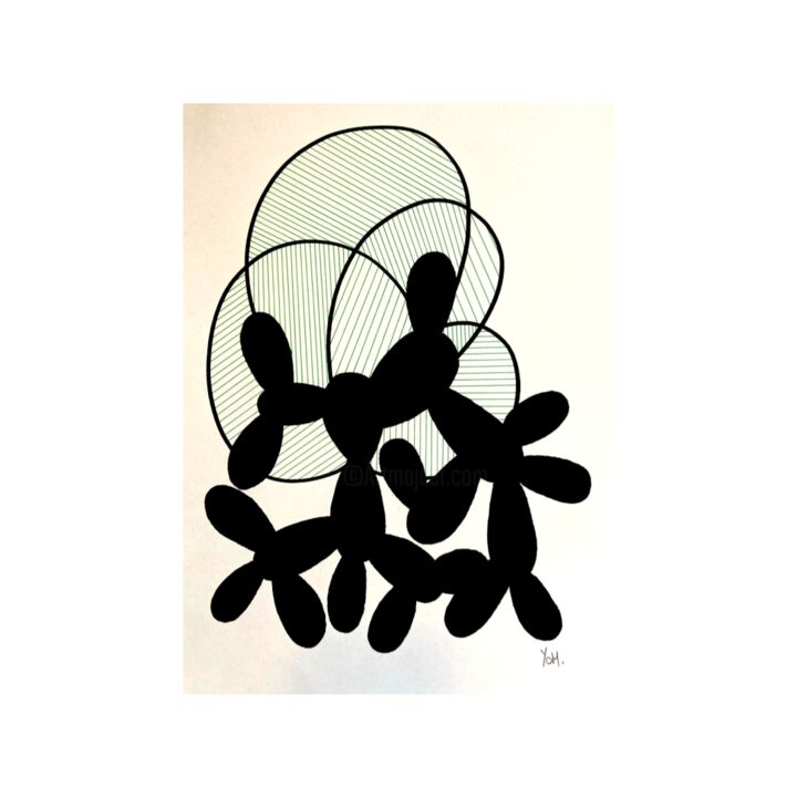 Desenho intitulada "« Succulents cactus…" por Yahia Ouled Moussa, Obras de arte originais, Tinta