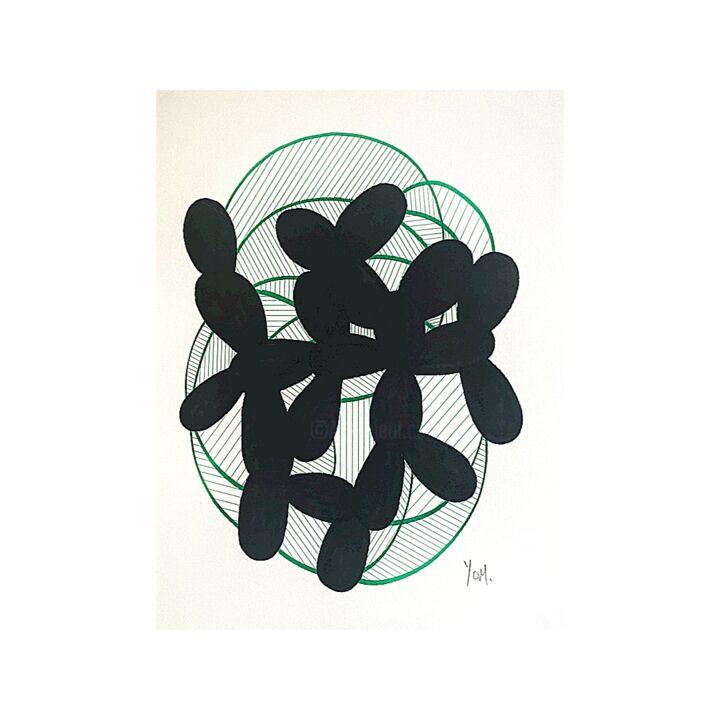 Disegno intitolato "« Succulents cactus…" da Yahia Ouled Moussa, Opera d'arte originale, Inchiostro