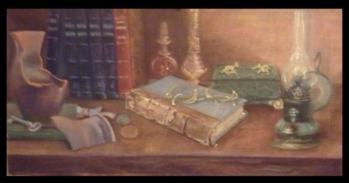 Картина под названием "Книжная полка" - Геннадий Бох, Подлинное произведение искусства, Масло