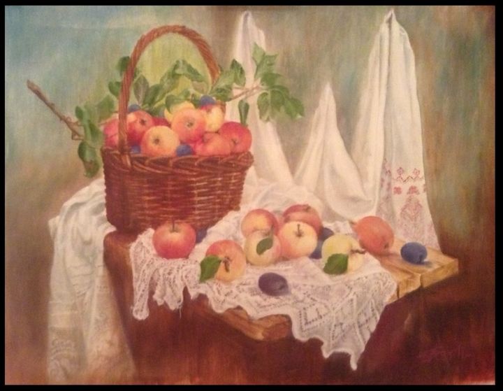 Картина под названием "Яблочный спас" - Геннадий Бох, Подлинное произведение искусства, Масло