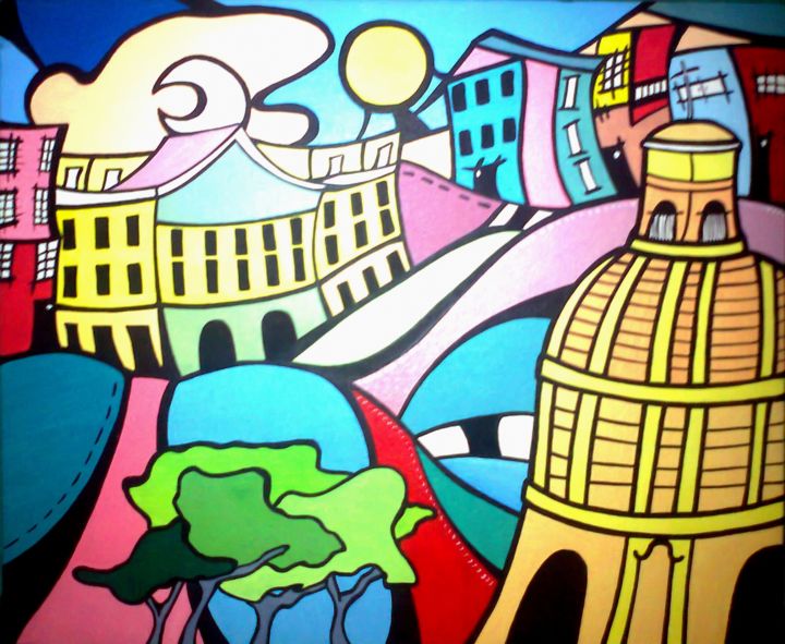 Painting titled "City" by Yai, Original Artwork, Acrylic