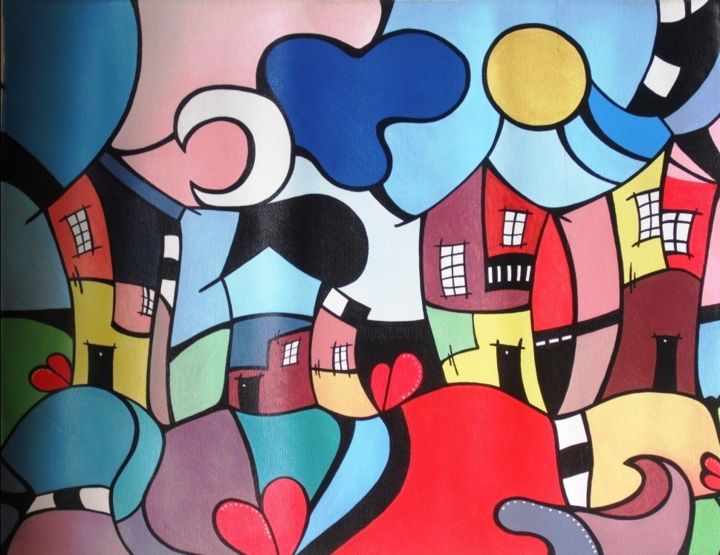 Painting titled "City2" by Yai, Original Artwork, Acrylic