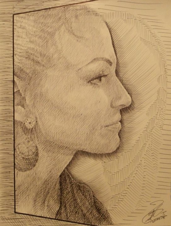 Drawing titled "Татьяна" by Andrei Gergelezhiu, Original Artwork, Ink