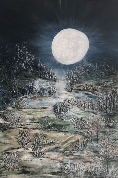 Painting titled "Clair-de-lune" by Yakout Habri, Original Artwork