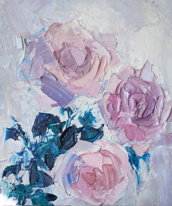Painting titled "Roses" by Lily Yakupova, Original Artwork, Oil