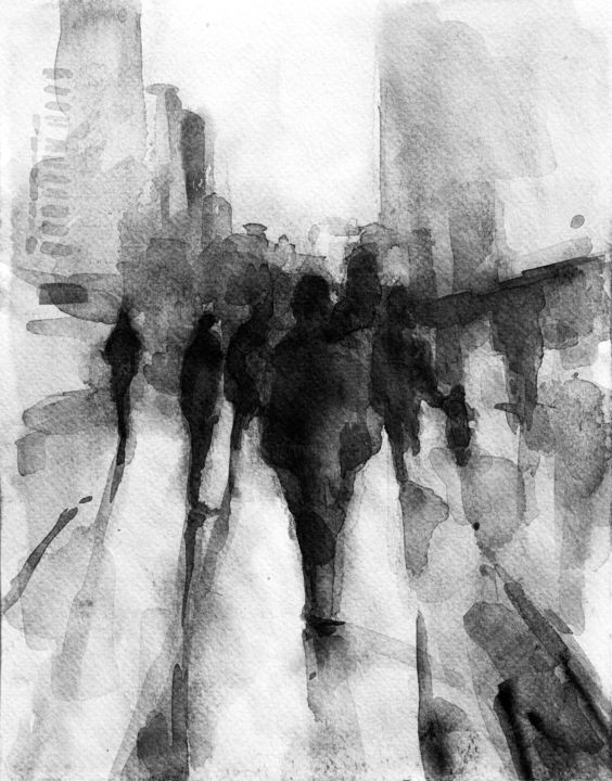 Painting titled "City" by Lily Yakupova, Original Artwork, Watercolor