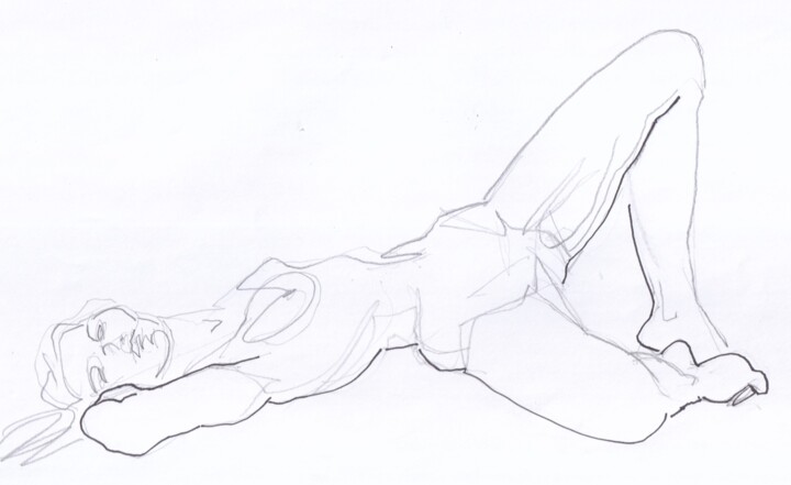 Drawing titled "Nue- un seul pose- 3" by Yakzan Atassi, Original Artwork, Pencil