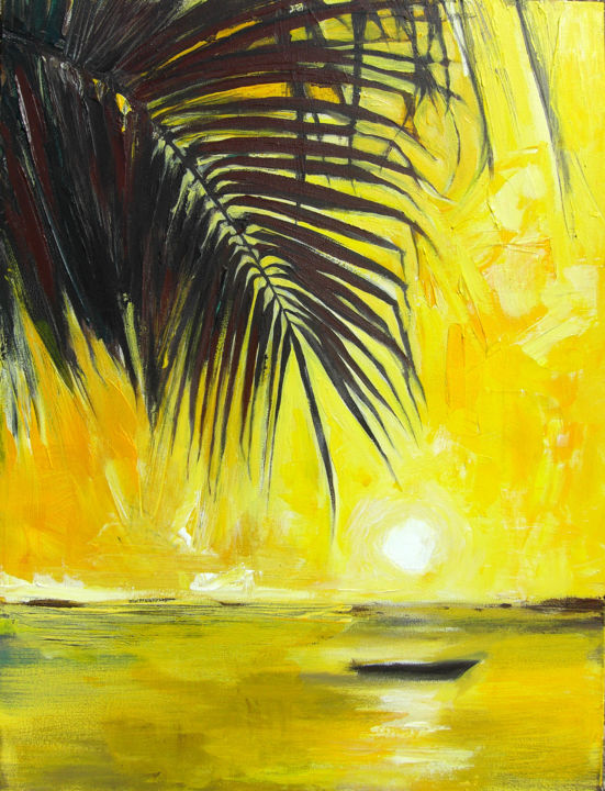 Painting titled "soleil couchant 61x…" by Yan Bragance, Original Artwork, Acrylic Mounted on Wood Stretcher frame