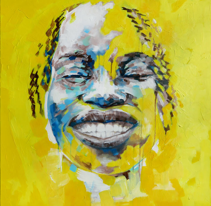 Peinture intitulée "saramaka sourire 70…" par Yan Bragance, Œuvre d'art originale, Acrylique