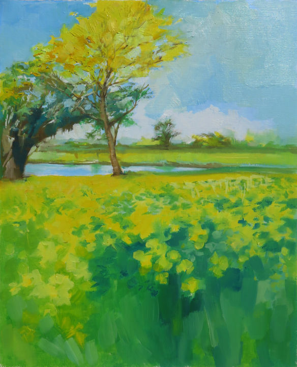 Картина под названием "Eden jaune de Guyan…" - Yan Bragance, Подлинное произведение искусства, Масло