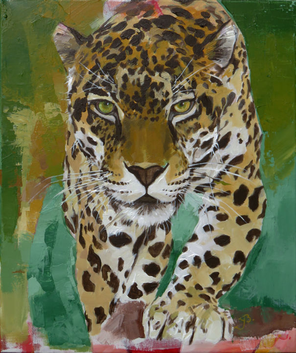 Painting titled "Jaguar de Guyane 10…" by Yan Bragance, Original Artwork, Acrylic Mounted on Wood Stretcher frame