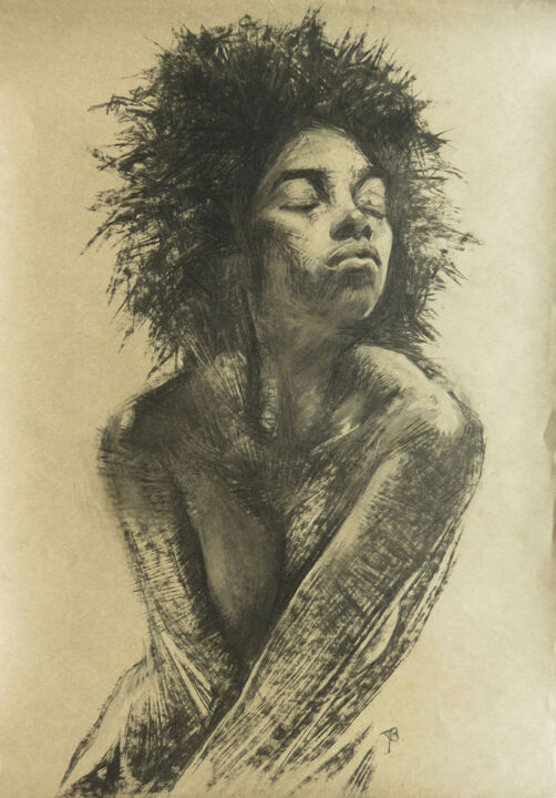 Drawing titled "AILLEURS" by Yan Bragance, Original Artwork, Charcoal Mounted on Other rigid panel