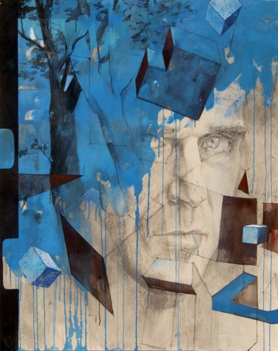 Painting titled "Blue in the head" by Yan Vita, Original Artwork, Acrylic