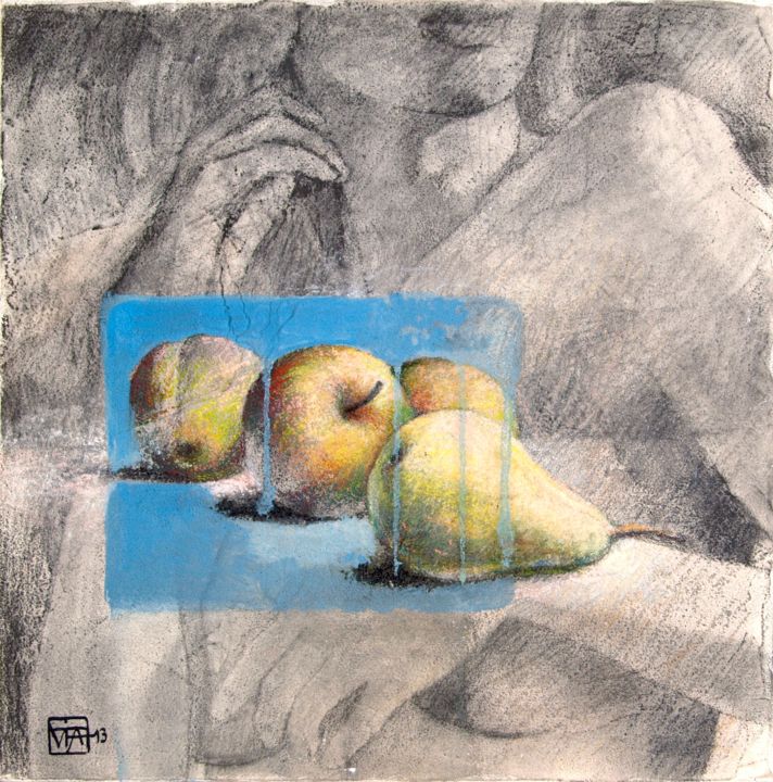 Painting titled "Pommes, poires" by Yan Vita, Original Artwork, Graphite