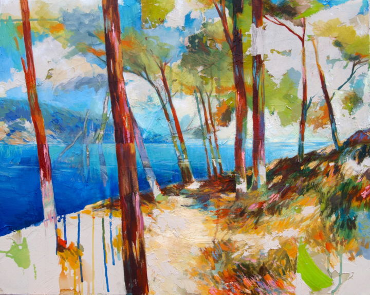 Painting titled "Chemin des douaniers" by Yan Vita, Original Artwork, Acrylic