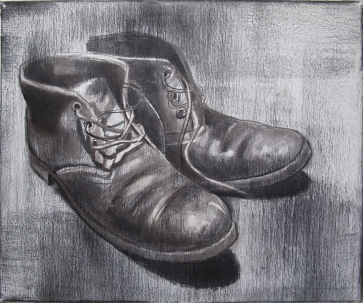 Painting titled "Old shoes" by Yan Vita, Original Artwork, Charcoal