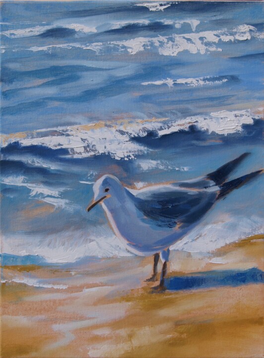 Painting titled "la mouette" by Yan Vita, Original Artwork, Oil Mounted on Wood Stretcher frame