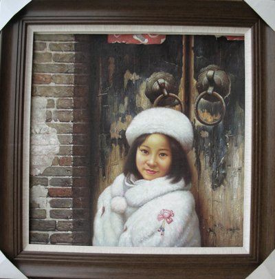Painting titled "Girl with white hat." by Yan Zhi Yu, Original Artwork, Oil