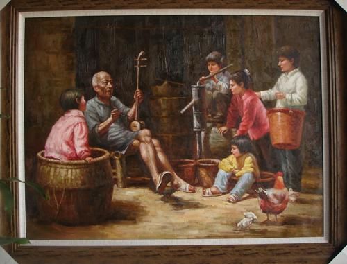 Pintura intitulada "Listenin to music." por Yan Zhi Yu, Obras de arte originais, Óleo