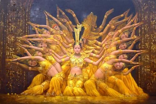 Pittura intitolato "Deaf girls performa…" da Yan Zhi Yu, Opera d'arte originale, Olio