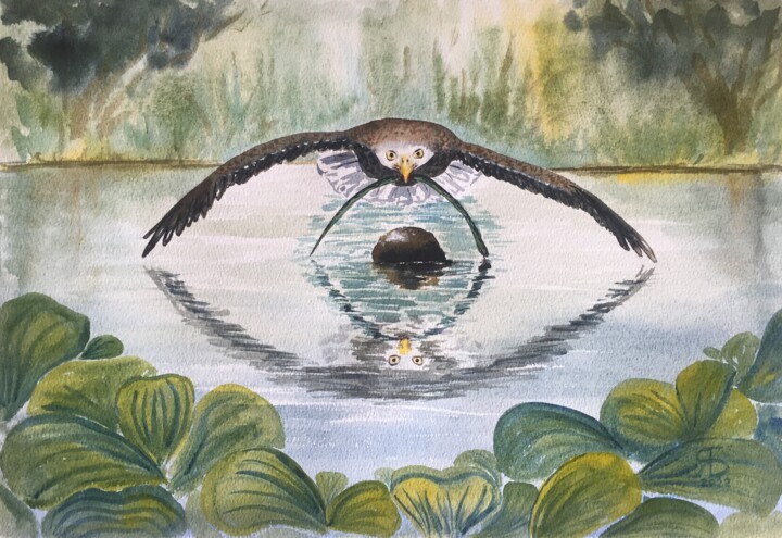 Malerei mit dem Titel "Eagle flight" von Yana Bila, Original-Kunstwerk, Aquarell