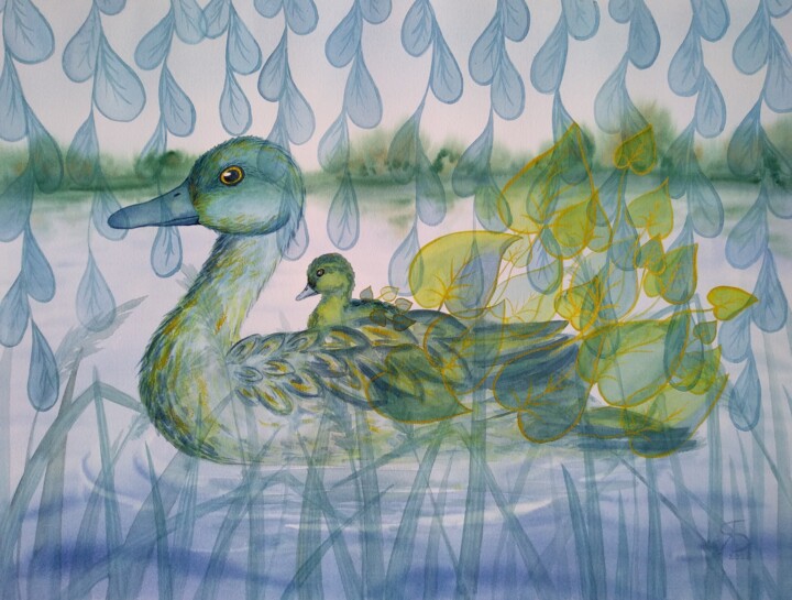 Painting titled "Ducks" by Yana Bila, Original Artwork, Watercolor