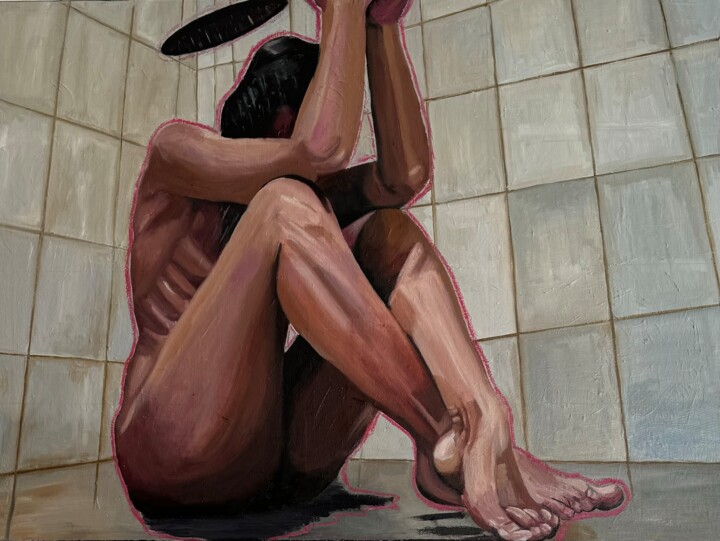 Painting titled "Sadness" by Yana Bo, Original Artwork, Oil Mounted on Wood Stretcher frame