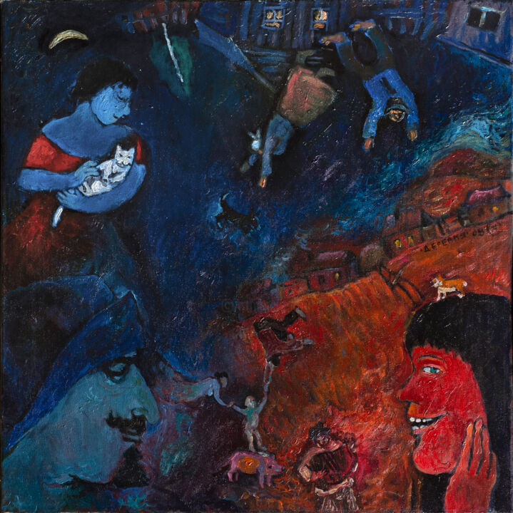 제목이 ""Деревня""인 미술작품 Яна Ческидова로, 원작, 기름 나무 들것 프레임에 장착됨