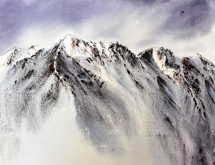 Malerei mit dem Titel "Snowy Mountains" von Yana Ivannikova, Original-Kunstwerk, Aquarell