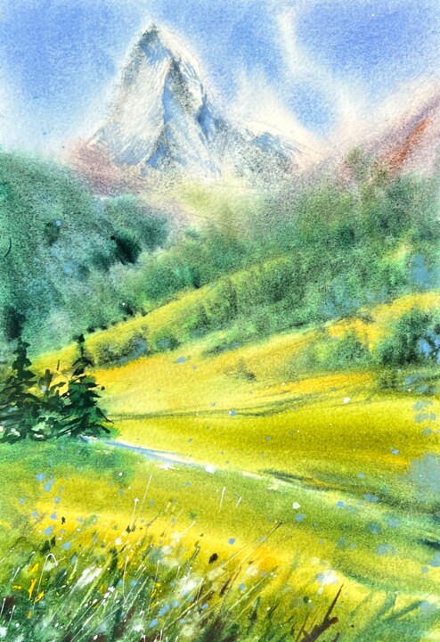 Schilderij getiteld "Matterhorn #3" door Yana Ivannikova, Origineel Kunstwerk, Aquarel